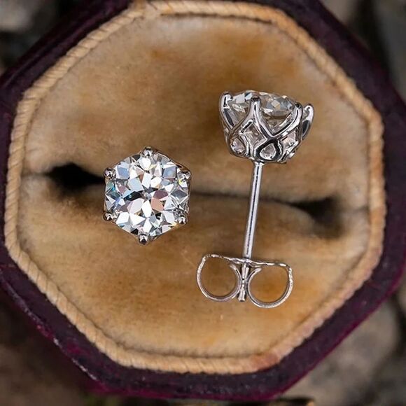 💎221💎 2 CTW DIAMOND MOISSANITE STERLING SILVER AND BLUISH GREEN STUD EARRINGS - Picture 5 of 13